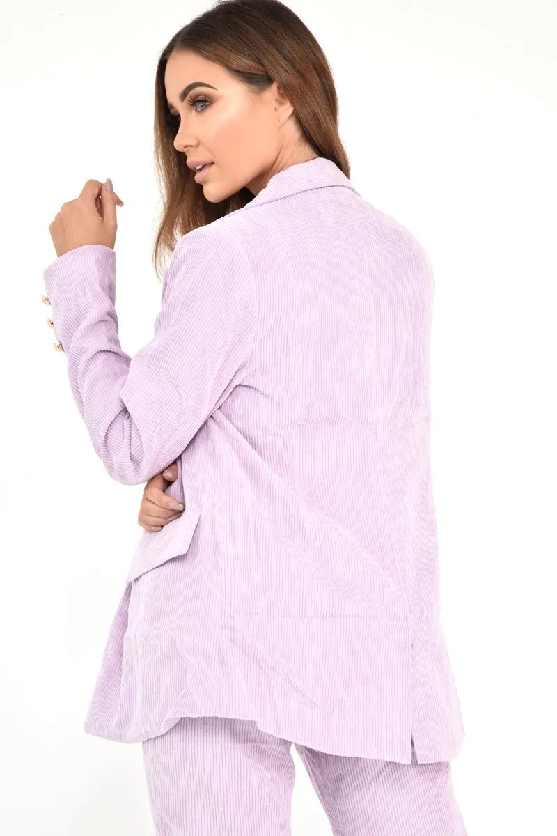 Lilac Corduroy High Waist Tapered Trousers - Emmelia