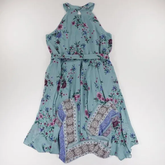 Lilt Women's Halter Neck Sleeveless Keyhole‎ Floral Chiffon Maxi Dress Blue XXXL