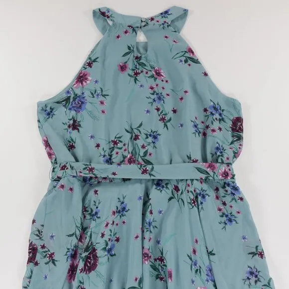Lilt Women's Halter Neck Sleeveless Keyhole‎ Floral Chiffon Maxi Dress Blue XXXL