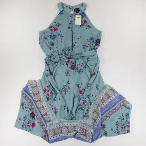 Lilt Women's Halter Neck Sleeveless Keyhole‎ Floral Chiffon Maxi Dress Blue XXXL