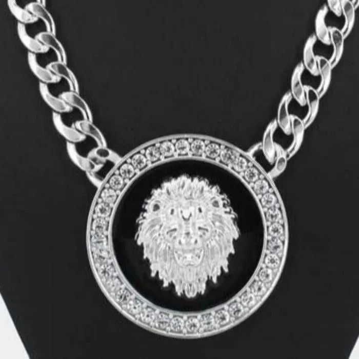 Lion Enamel Rhinestone Embellished Pendant Necklace Set