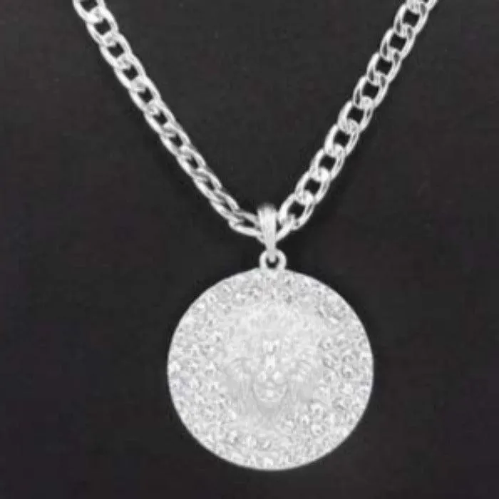 Lion Rhinestone Embellished Pendant Necklace Set