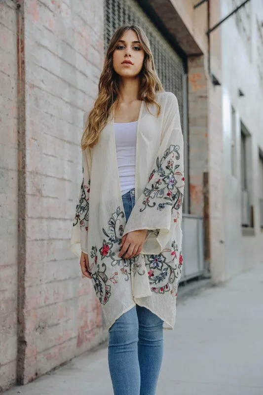 Long Floral Kimono Cardigan Top One Size