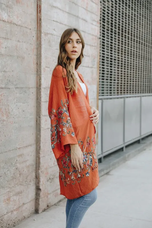 Long Floral Kimono Cardigan Top One Size