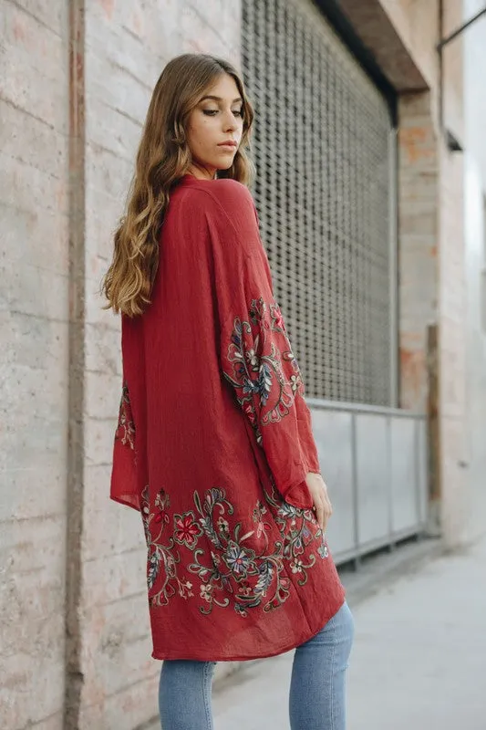 Long Floral Kimono Cardigan Top One Size