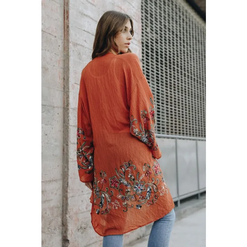 Long Floral Kimono Cardigan