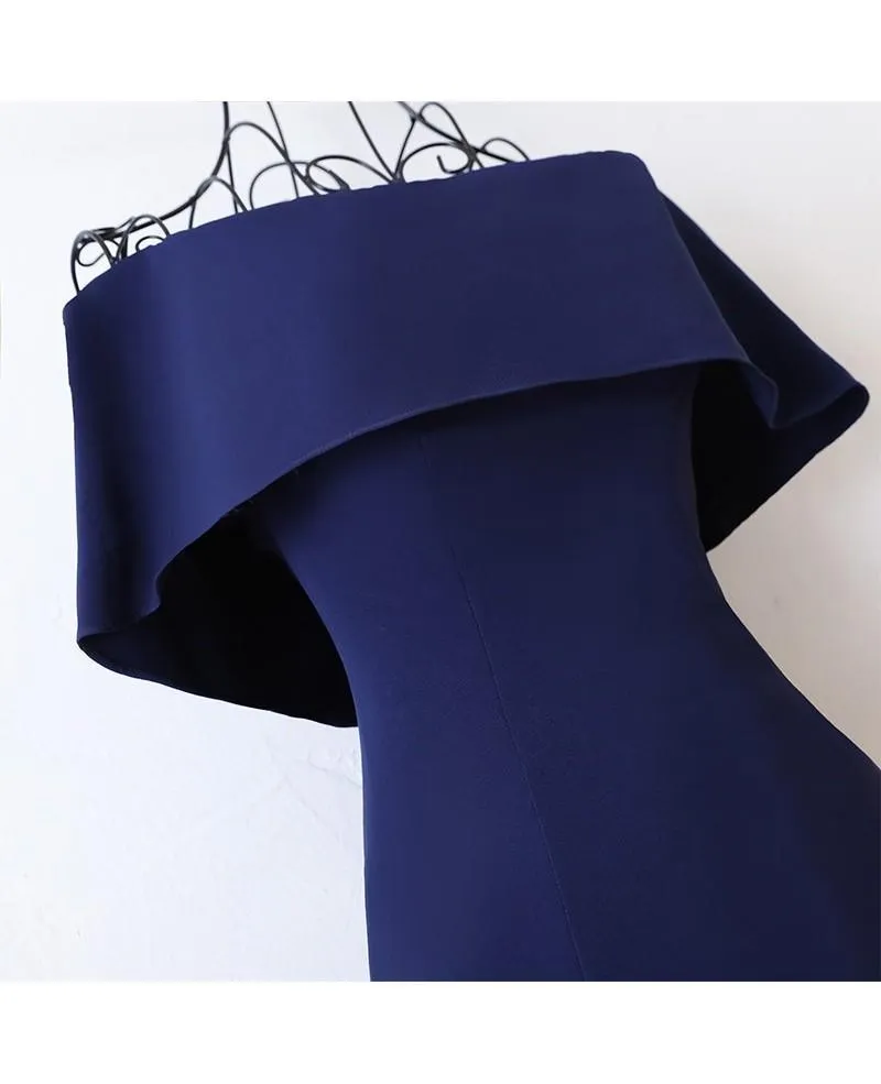 Long Navy Blue Satin Mermaid Forma/Prom Dress Off The Shoulder PG613