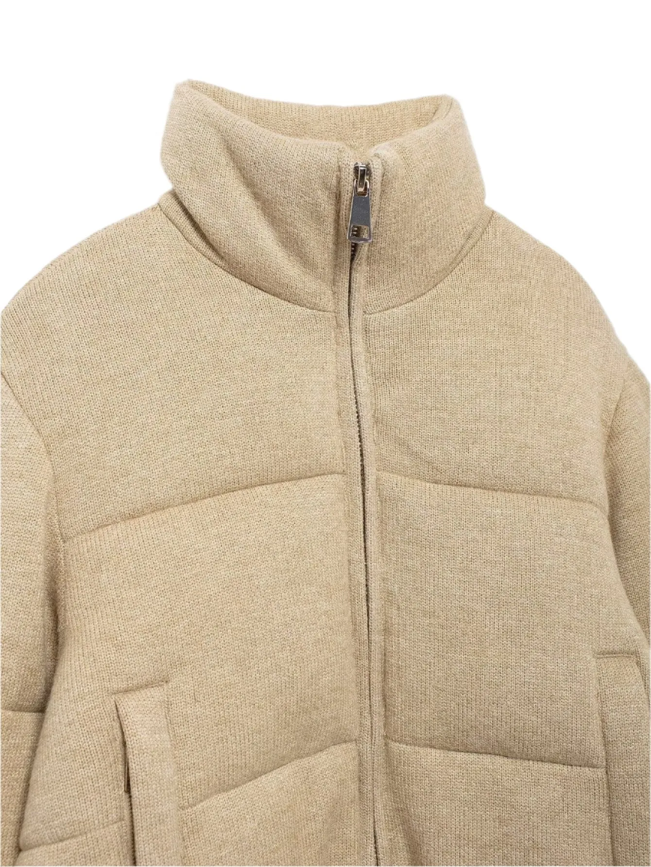 Long Sleeve Stand Collar Knit Zip Up Jacket