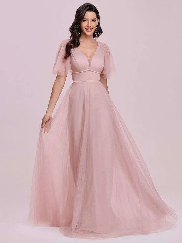 Lorrie flutter sleeve tulle ball gown in burgundy s26 Express NZ wide