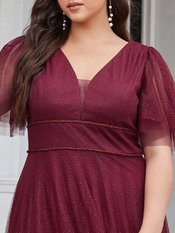 Lorrie flutter sleeve tulle ball gown in burgundy s26 Express NZ wide