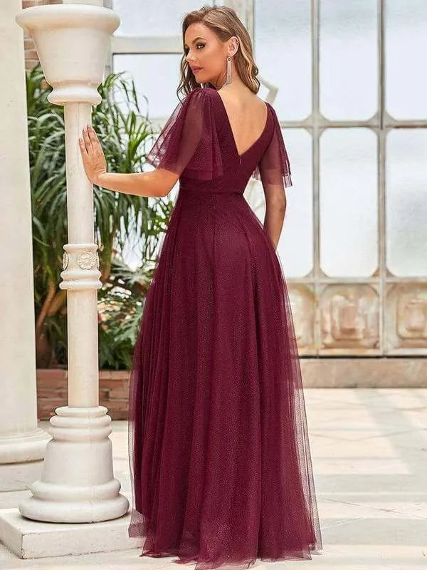 Lorrie flutter sleeve tulle ball gown in burgundy s26 Express NZ wide