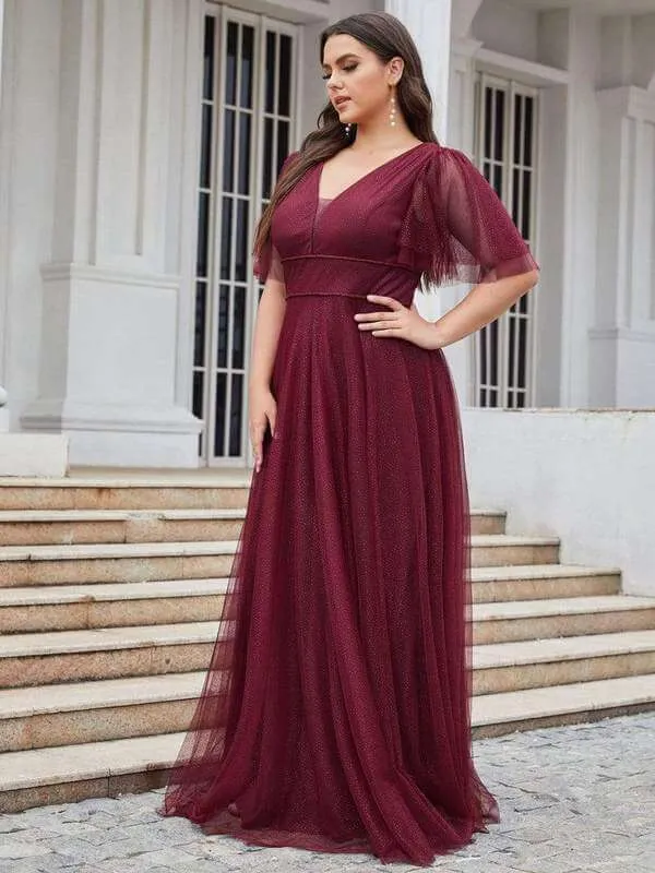 Lorrie flutter sleeve tulle ball gown in burgundy s26 Express NZ wide