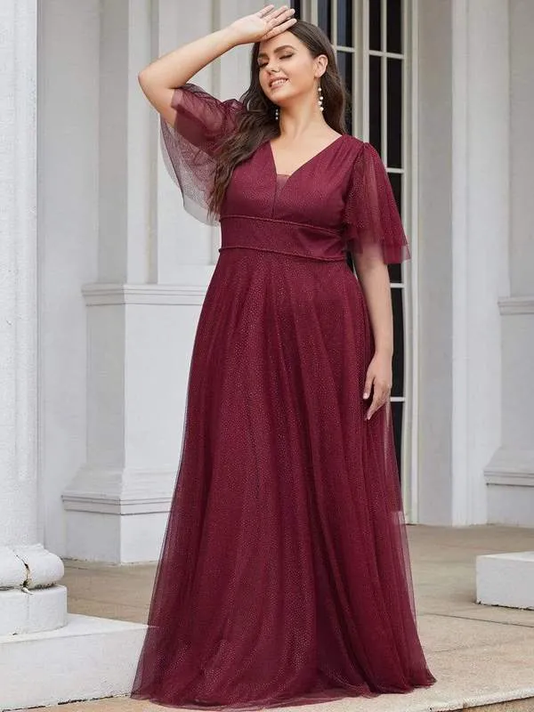 Lorrie flutter sleeve tulle ball gown in burgundy s26 Express NZ wide
