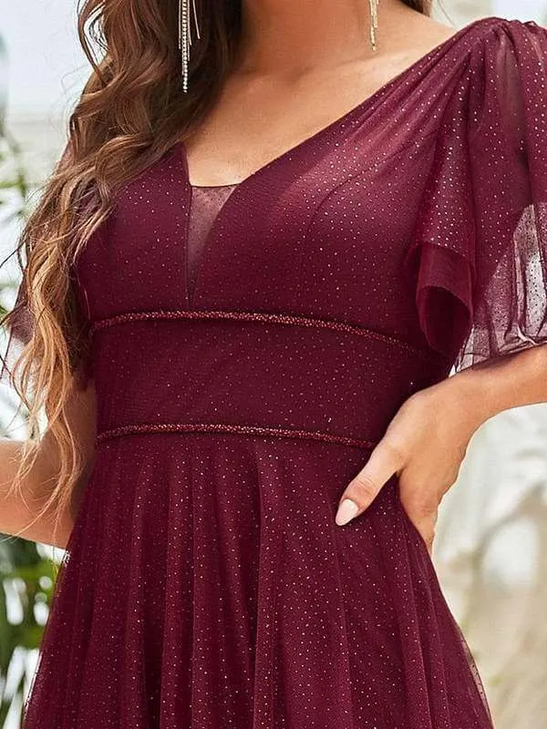 Lorrie flutter sleeve tulle ball gown in burgundy s26 Express NZ wide
