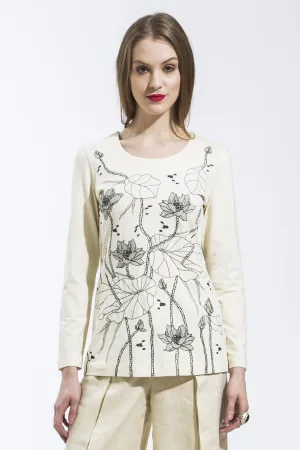 Lotus Long Sleeve T Shirt (Ivory) Style 10823