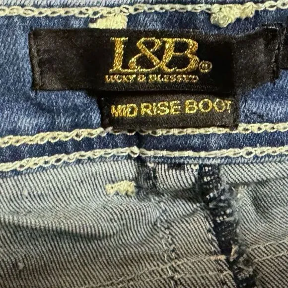 Lucky &amp; Blessed Embroidered Dark Wash Mid Rise Bootcut Jeans NWT