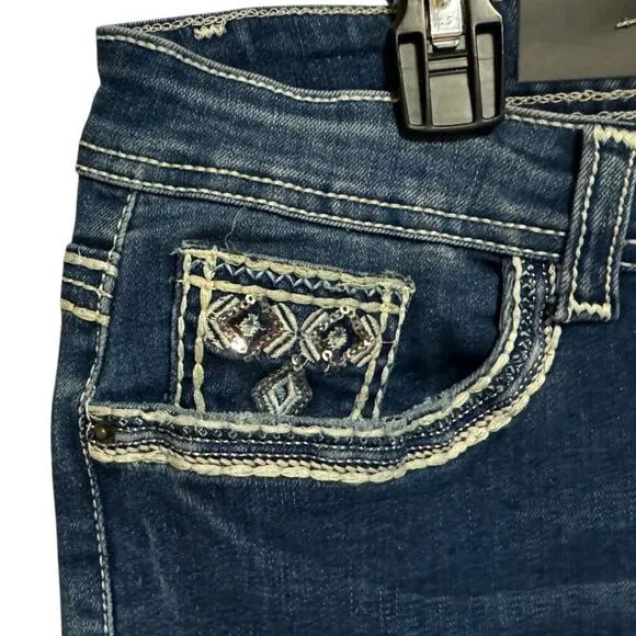 Lucky &amp; Blessed Embroidered Dark Wash Mid Rise Bootcut Jeans NWT