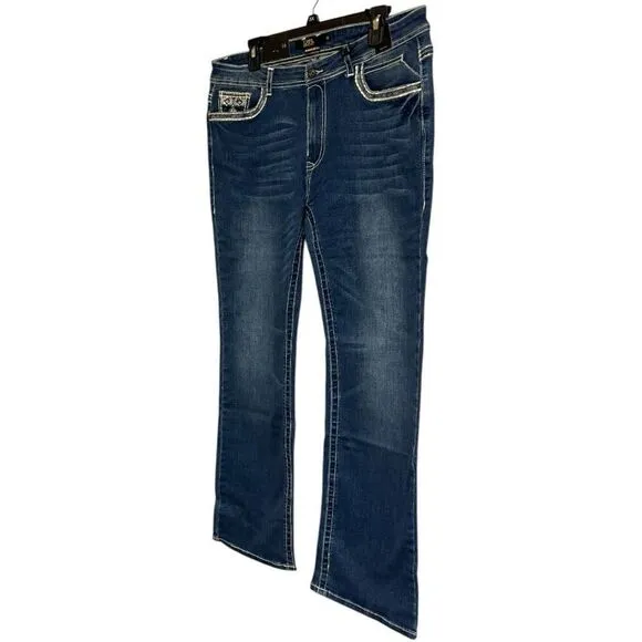 Lucky &amp; Blessed Embroidered Dark Wash Mid Rise Bootcut Jeans NWT