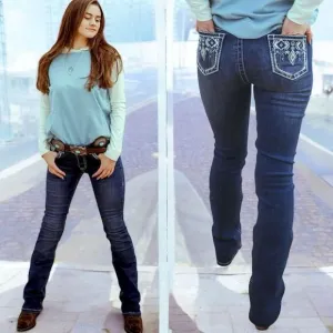 Lucky &amp; Blessed Embroidered Dark Wash Mid Rise Bootcut Jeans NWT