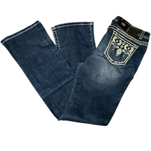 Lucky &amp; Blessed Embroidered Dark Wash Mid Rise Bootcut Jeans NWT