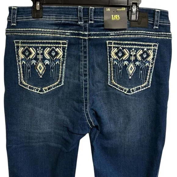 Lucky &amp; Blessed Embroidered Dark Wash Mid Rise Bootcut Jeans NWT