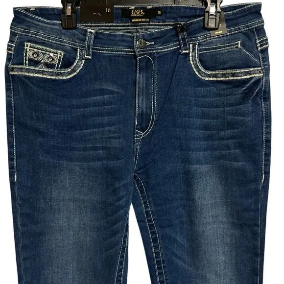 Lucky &amp; Blessed Embroidered Dark Wash Mid Rise Bootcut Jeans NWT