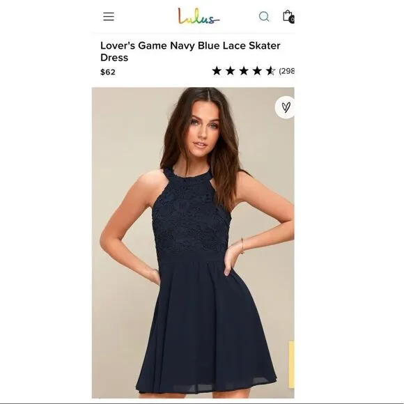 Lulu’s / Lover's Game Navy Blue Floral Lace Skater Dress
