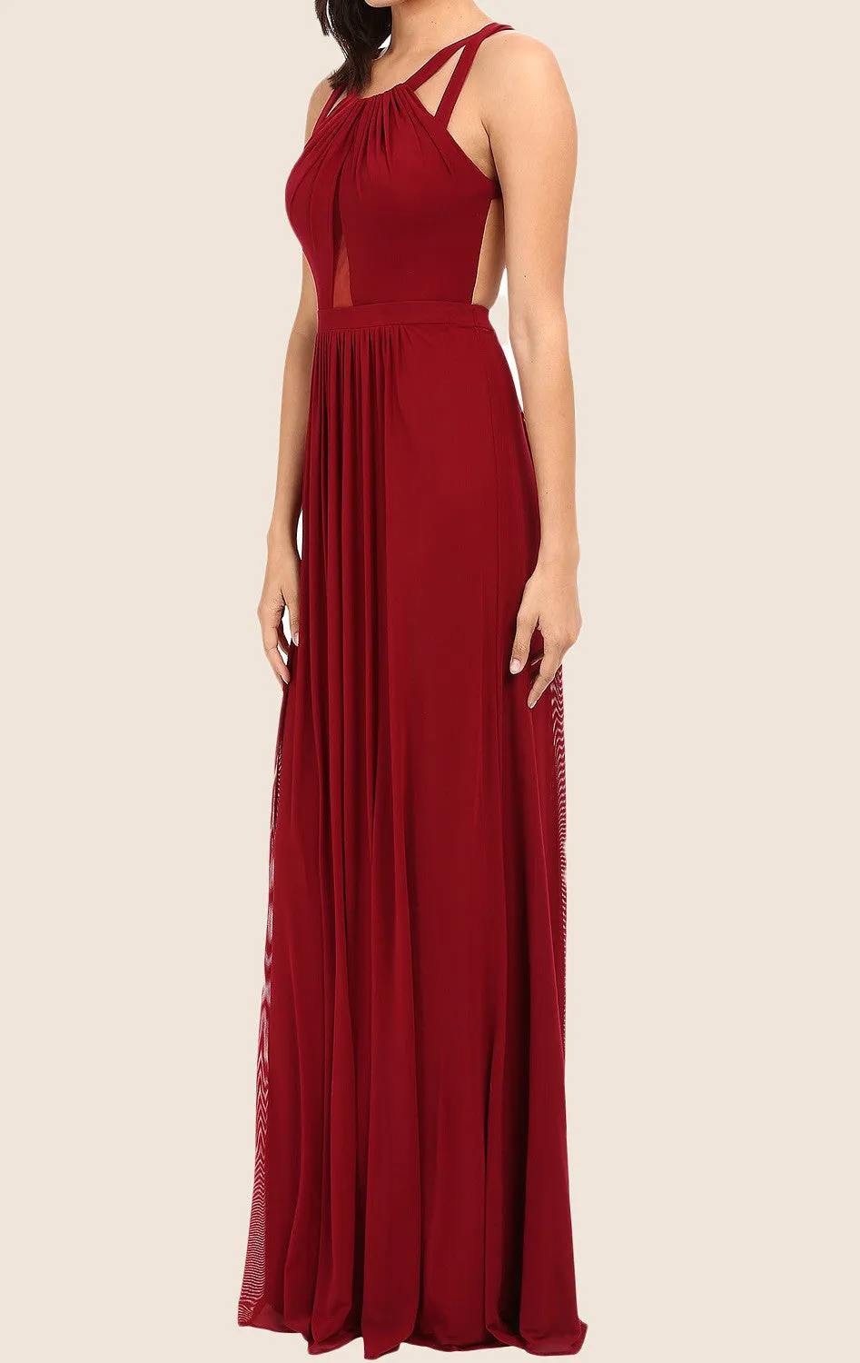 MACloth Halter Chiffon Long Prom Dress with Open Back Burgundy Formal Gown