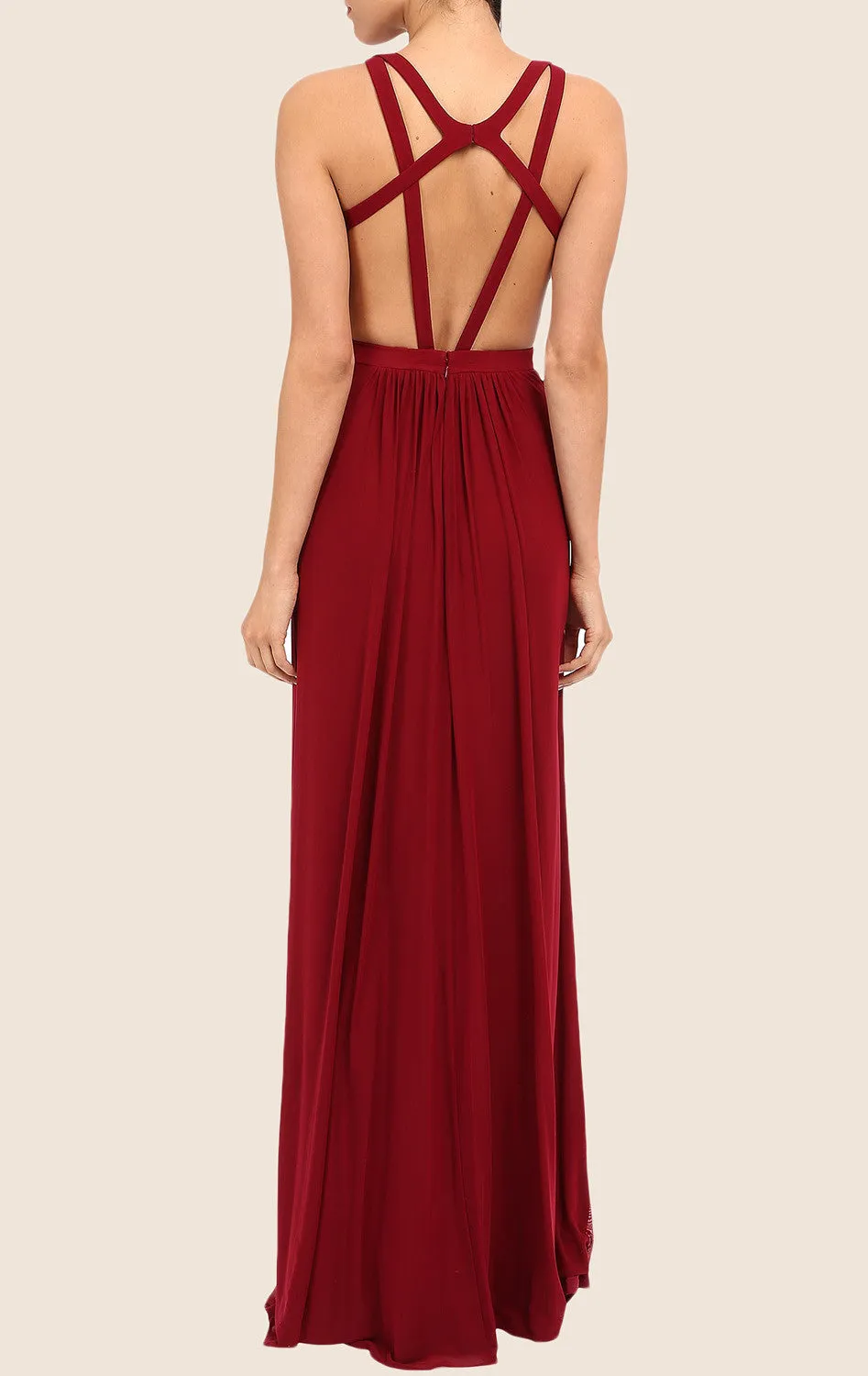 MACloth Halter Chiffon Long Prom Dress with Open Back Burgundy Formal Gown