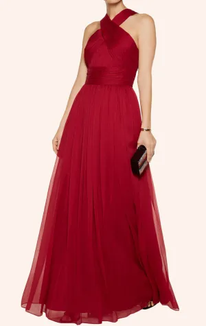 MACloth Halter Chiffon Long Simple Prom Dress Burgundy Formal Gown