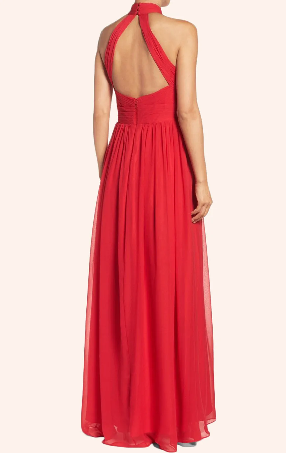 MACloth Halter High Neck Chiffon Long Prom Dress Red Formal Gown