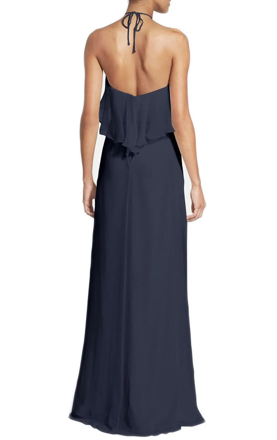 MACloth Halter Long Chiffon Gray Bridesmaid Dress Simple Prom Gown