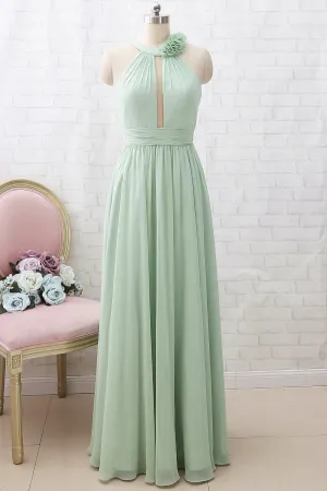 MACloth Halter O Neck Chiffon Mint Long Bridesmaid Dress Wedding Party Dress