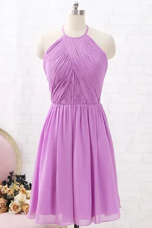 MACloth Halter O Neck Short Bridesmaid Dress Chiffon Wedding Party Dress with Open Back