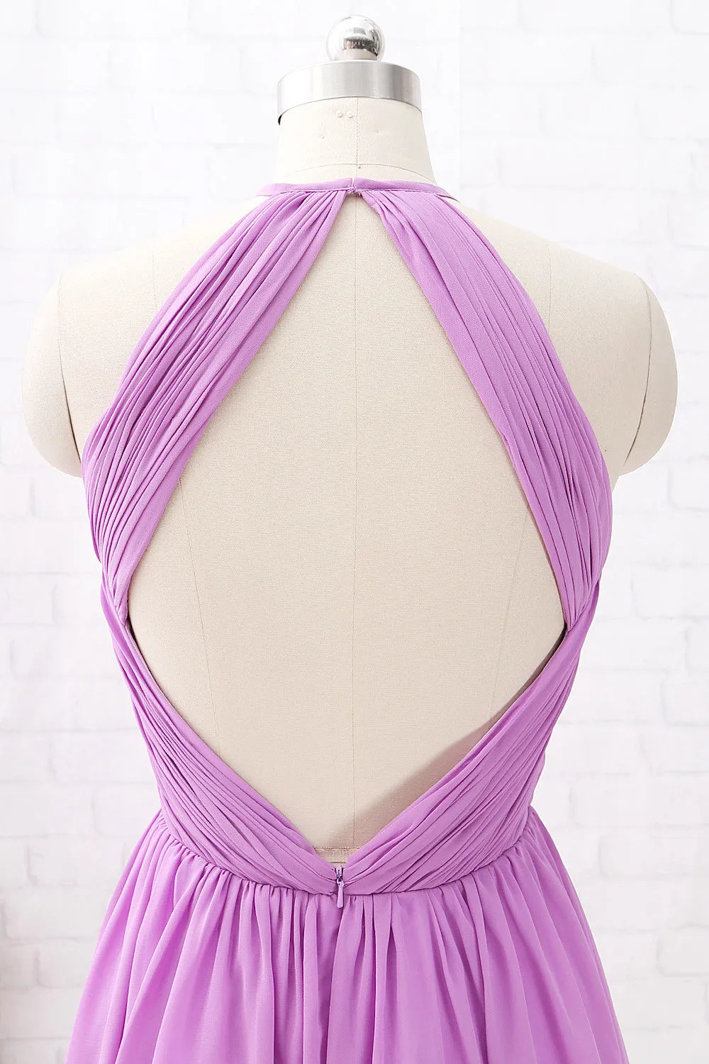 MACloth Halter O Neck Short Bridesmaid Dress Chiffon Wedding Party Dress with Open Back
