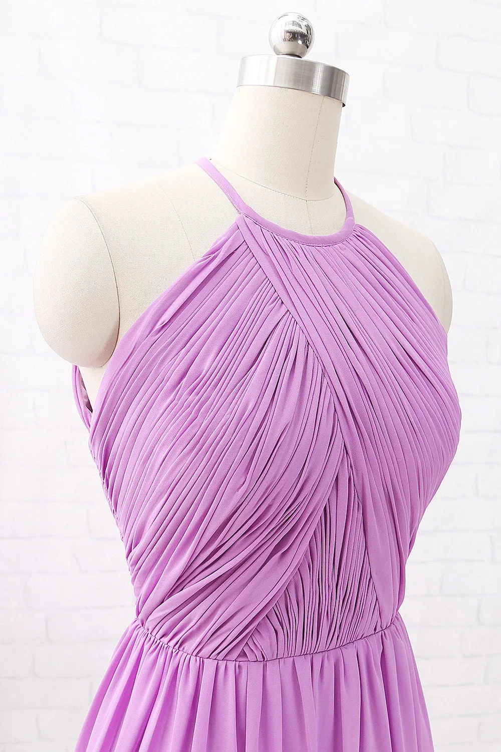 MACloth Halter O Neck Short Bridesmaid Dress Chiffon Wedding Party Dress with Open Back