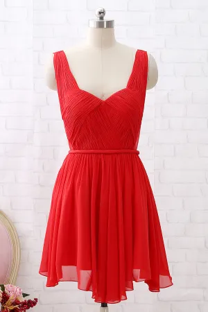 MACloth Straps V neck Mini Prom Homecoming Dress Chiffon Wedding Party Dress