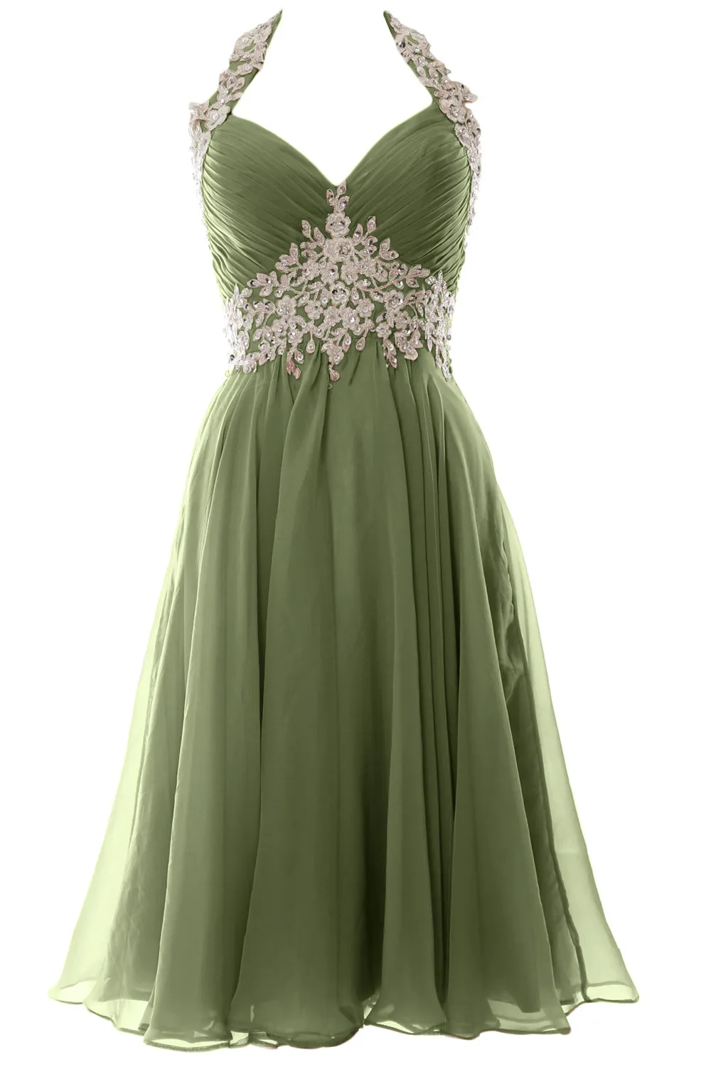 MACloth Women Halter Short Lace Beading Wedding Guest Dresses Homecoming
