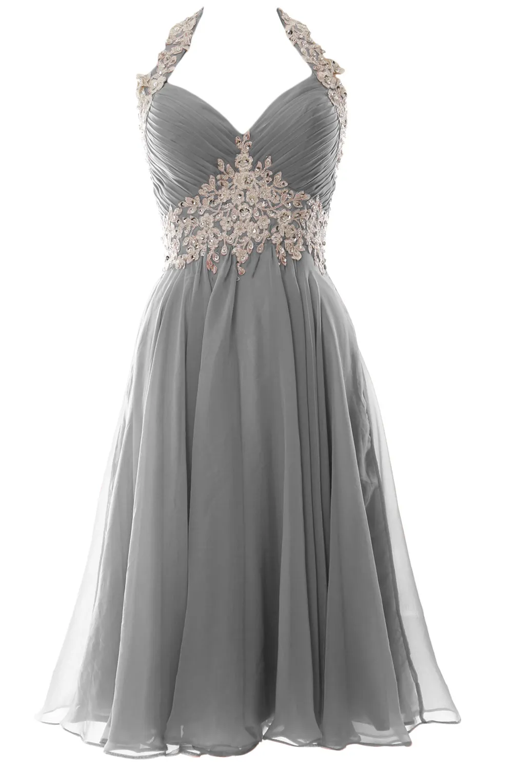 MACloth Women Halter Short Lace Beading Wedding Guest Dresses Homecoming