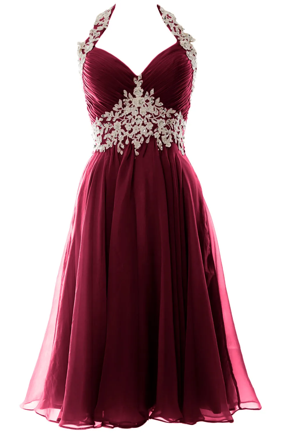 MACloth Women Halter Short Lace Beading Wedding Guest Dresses Homecoming