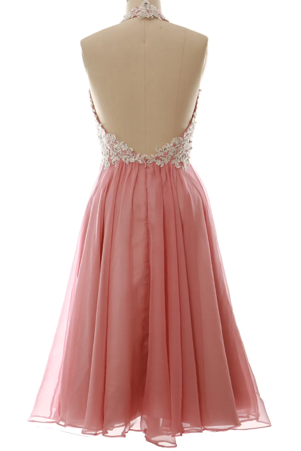 MACloth Women Halter Short Lace Beading Wedding Guest Dresses Homecoming