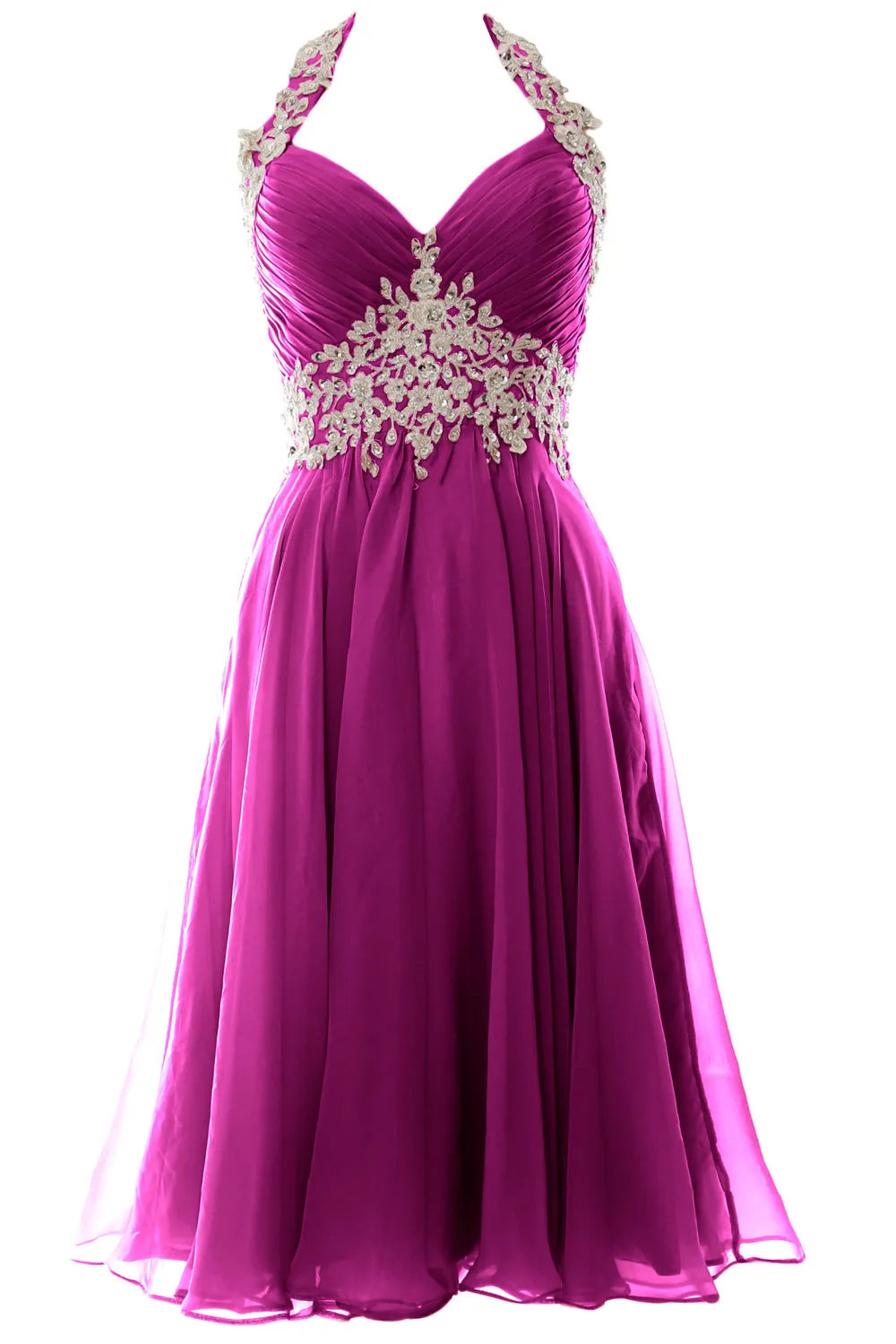 MACloth Women Halter Short Lace Beading Wedding Guest Dresses Homecoming