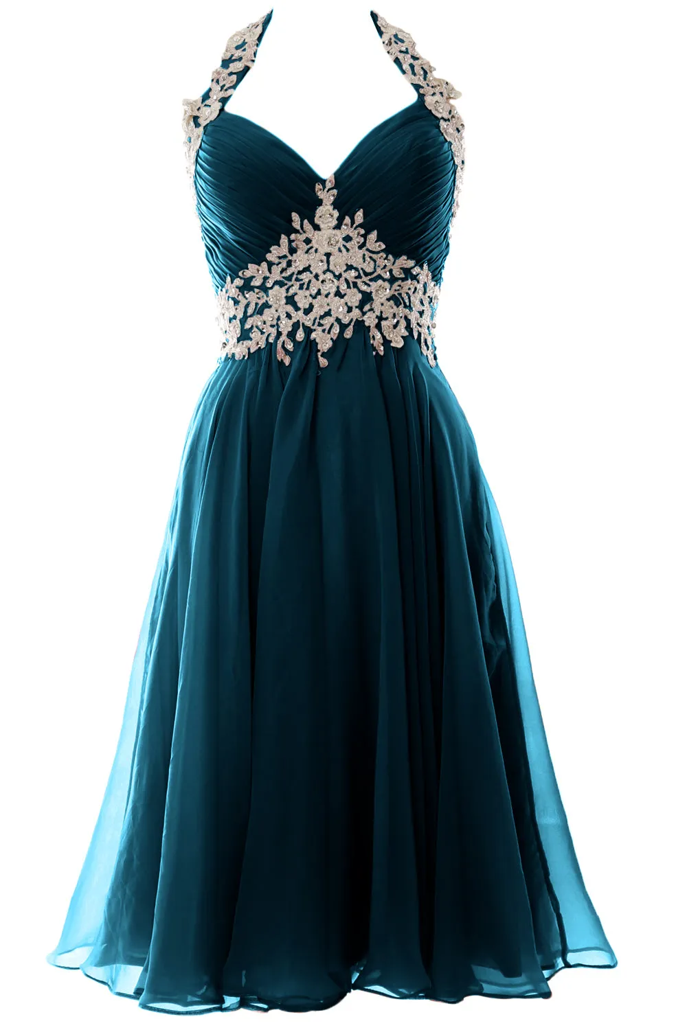 MACloth Women Halter Short Lace Beading Wedding Guest Dresses Homecoming