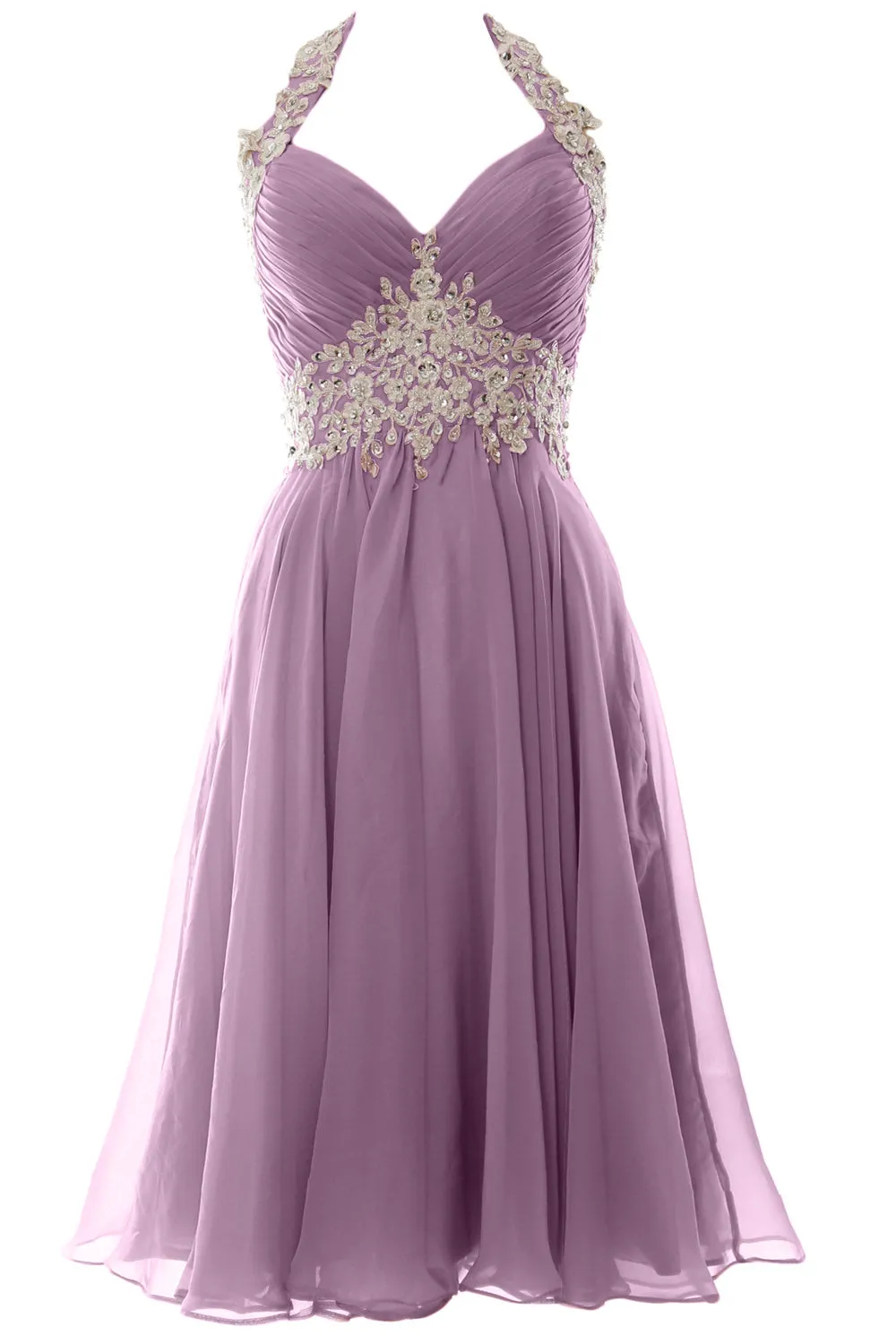 MACloth Women Halter Short Lace Beading Wedding Guest Dresses Homecoming