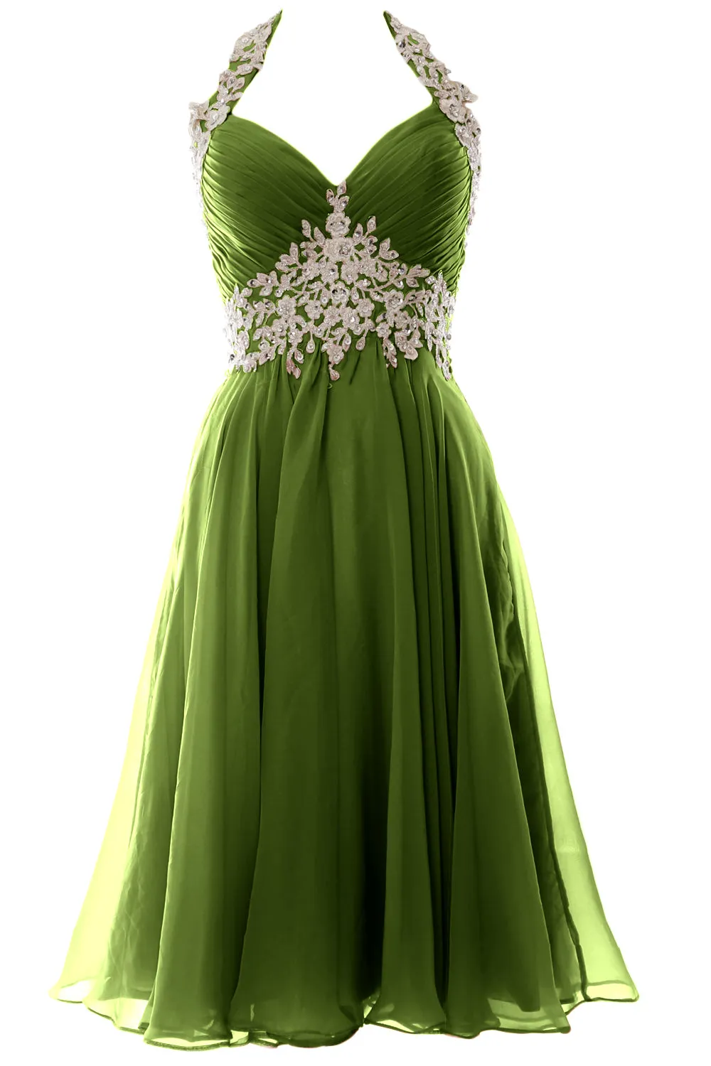 MACloth Women Halter Short Lace Beading Wedding Guest Dresses Homecoming
