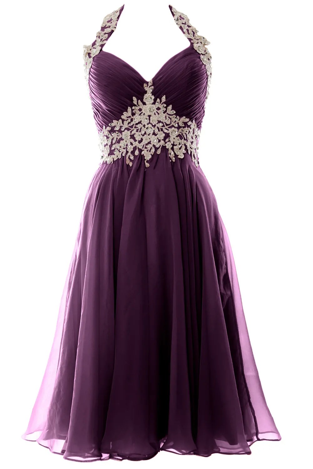 MACloth Women Halter Short Lace Beading Wedding Guest Dresses Homecoming