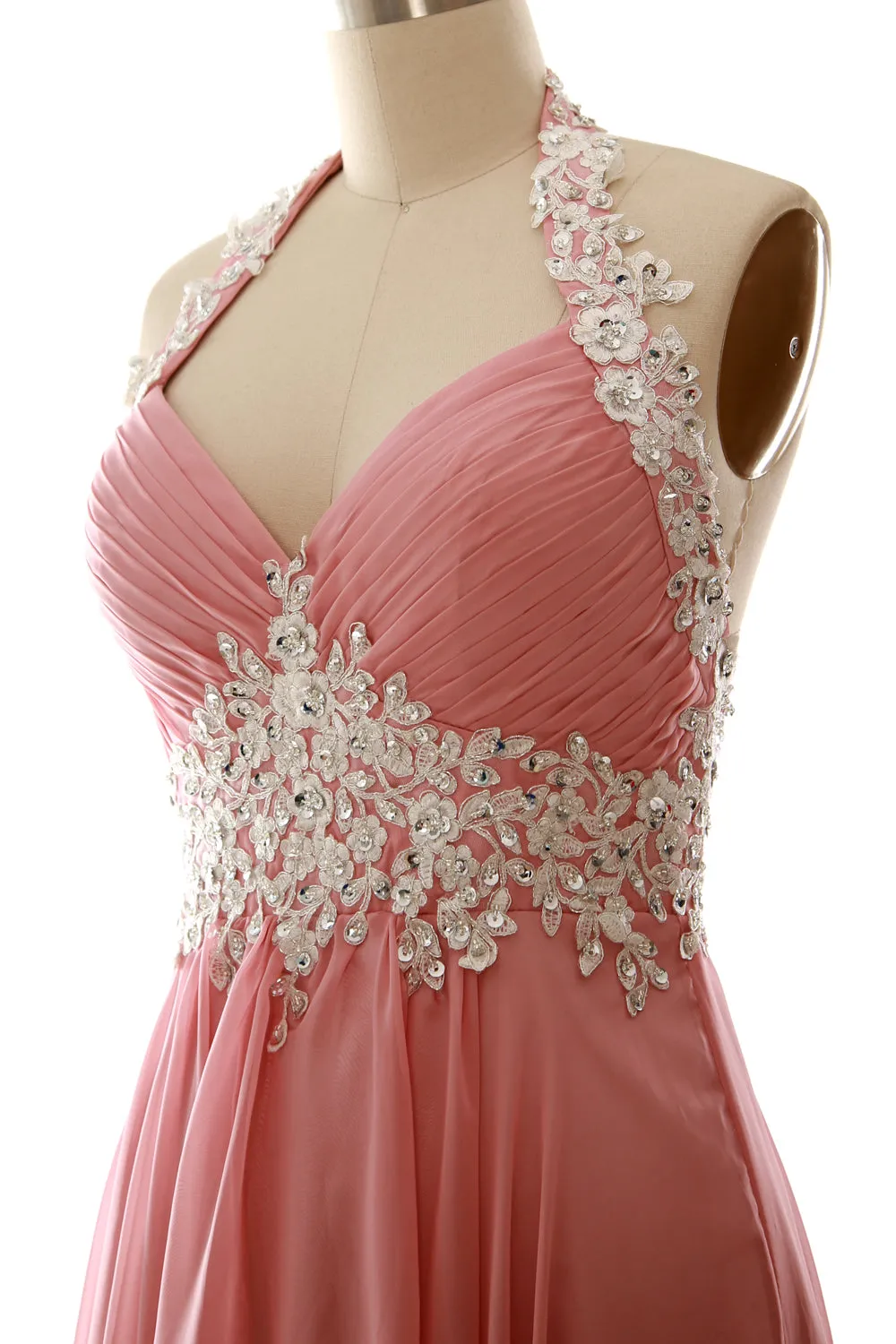 MACloth Women Halter Short Lace Beading Wedding Guest Dresses Homecoming