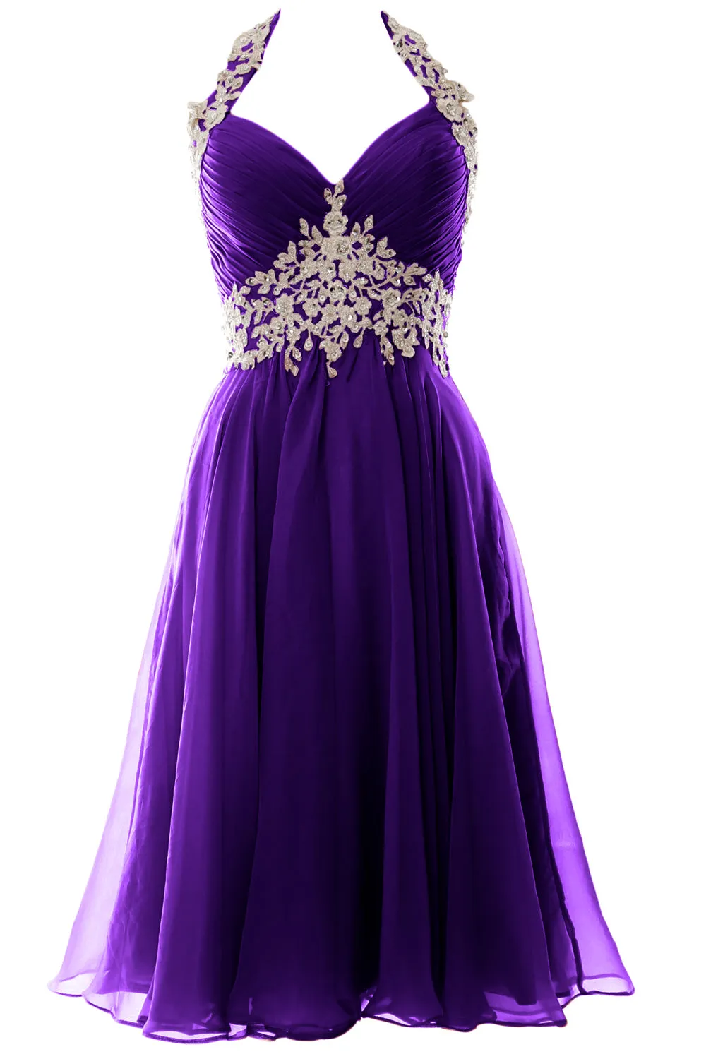 MACloth Women Halter Short Lace Beading Wedding Guest Dresses Homecoming