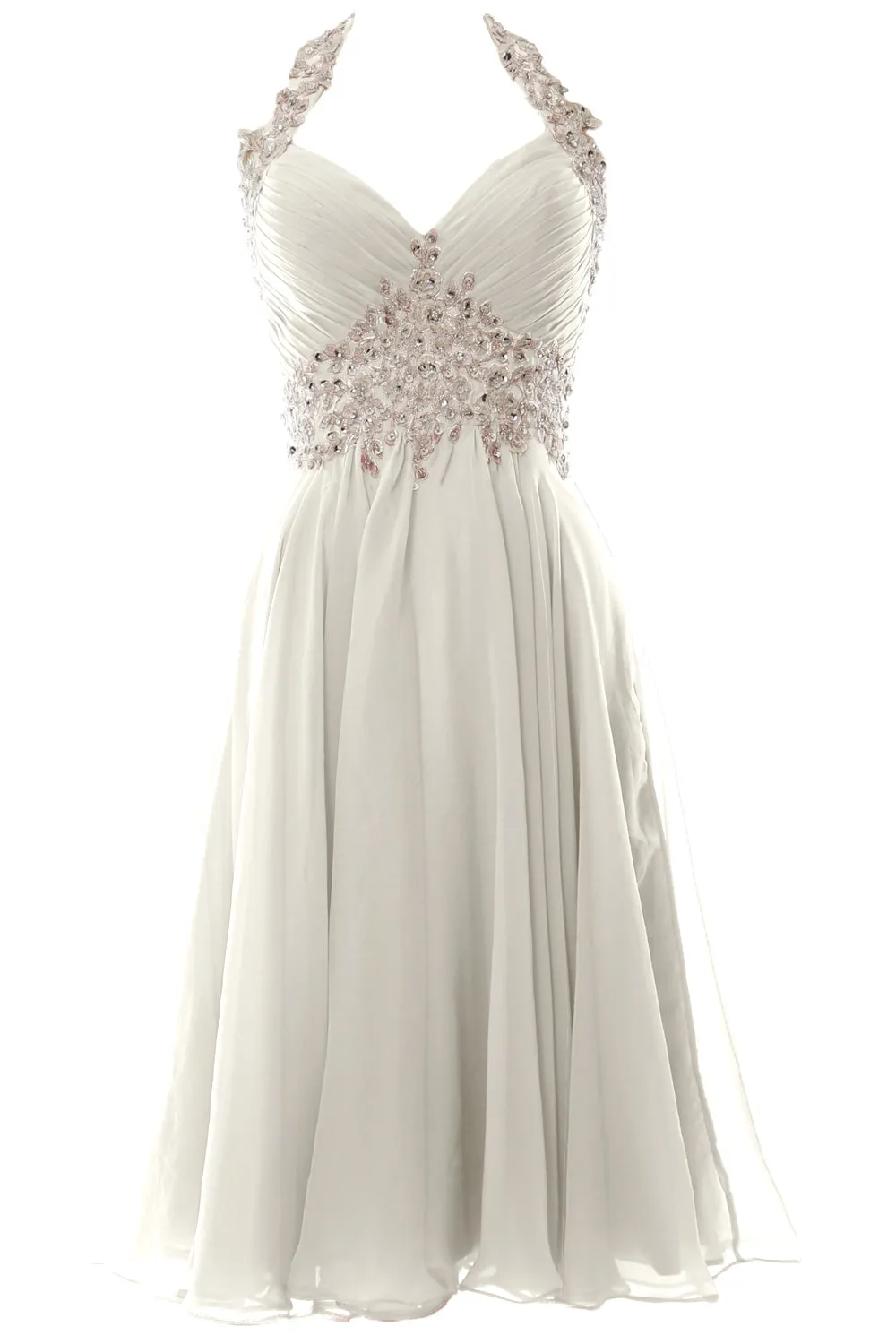 MACloth Women Halter Short Lace Beading Wedding Guest Dresses Homecoming