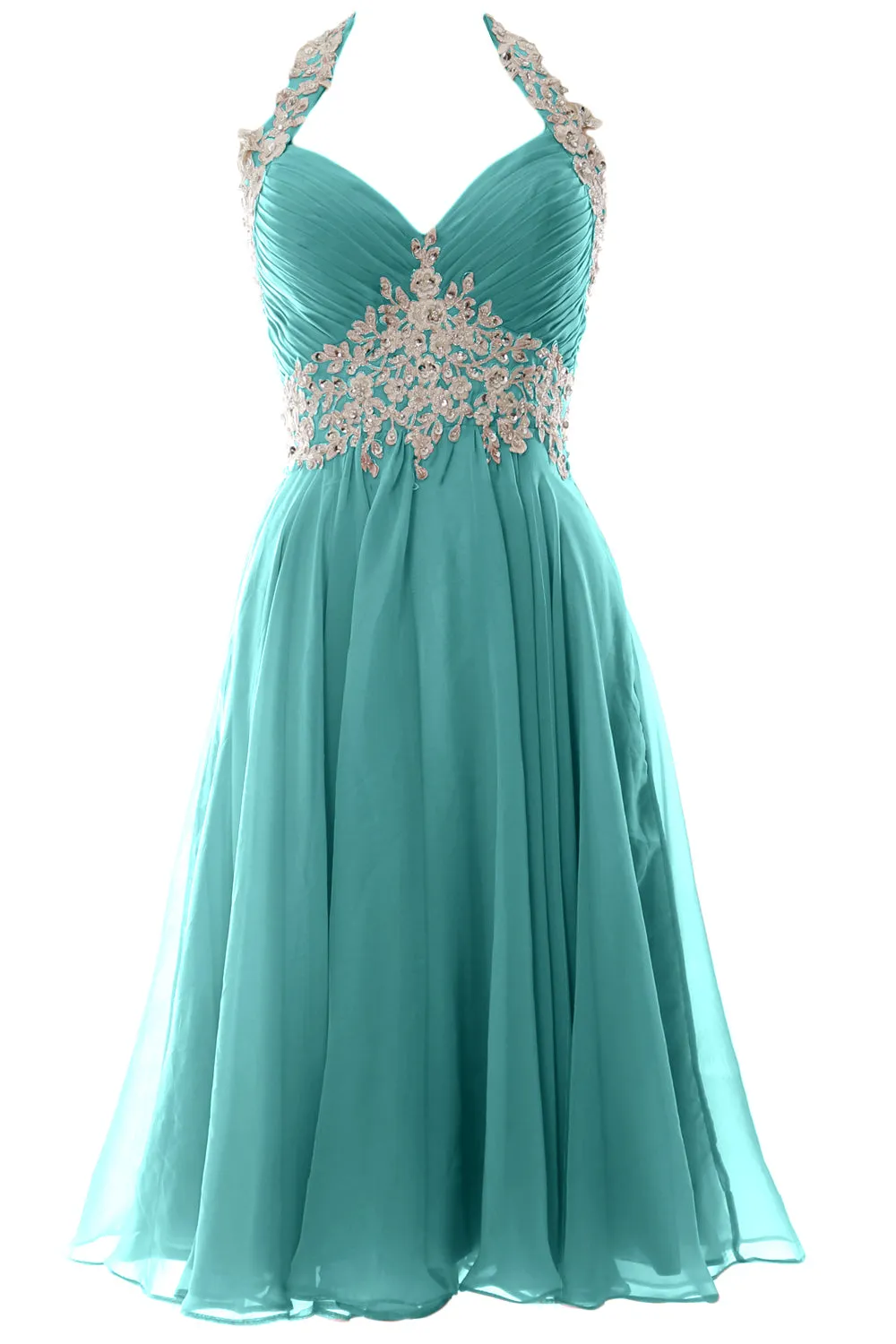 MACloth Women Halter Short Lace Beading Wedding Guest Dresses Homecoming